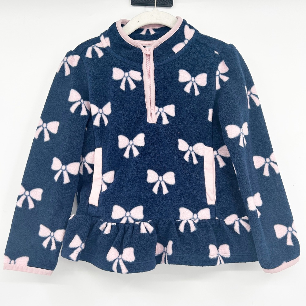 Gymboree Girls Navy Pink Bow Fleece Ruffle Peplum Half‎ Zip Pullover Jacket 4T